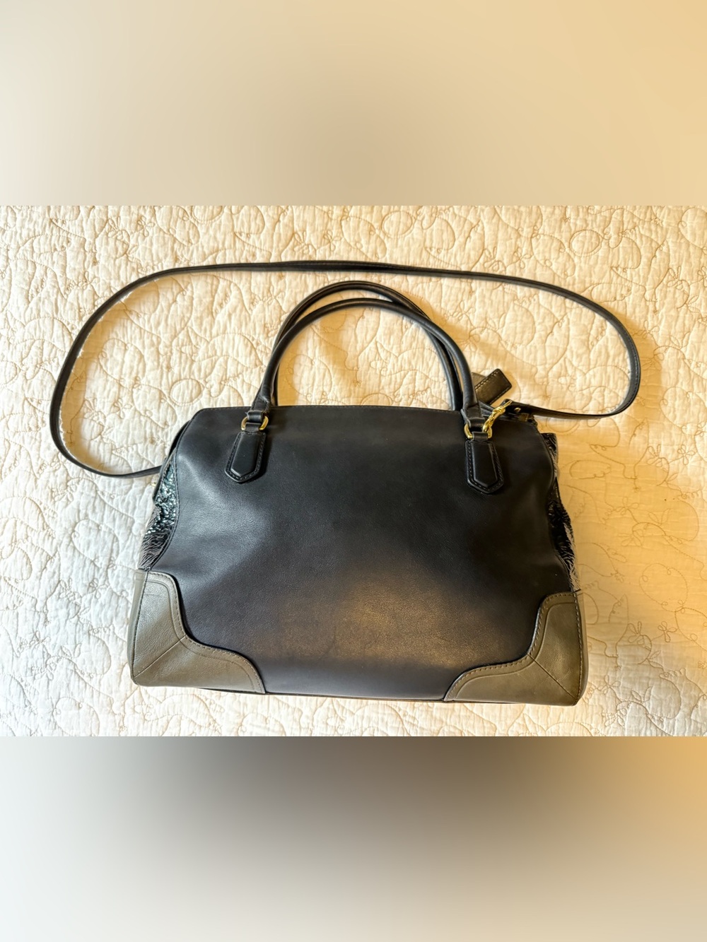 Coach Two-Tone Black and Green Leather Satchel - Picture 2 of 8